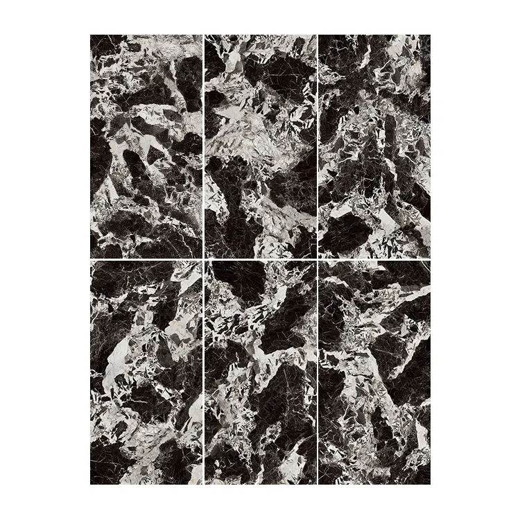 Non-Slip Marble-Look Black/White Glazed Porcelain Floor Tile 750x1500mm