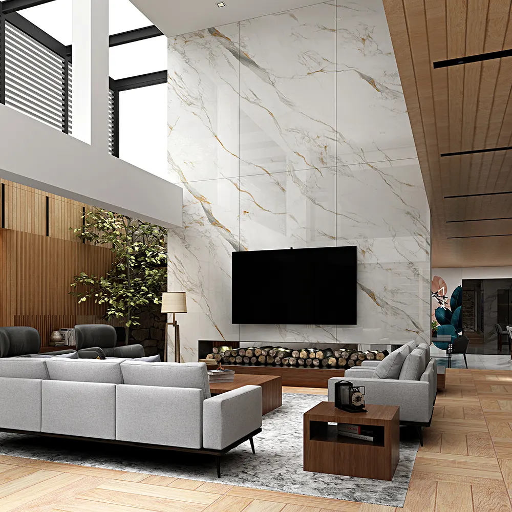 Marble-Look Glossy Sintered Stone Slab 1600x3200mm