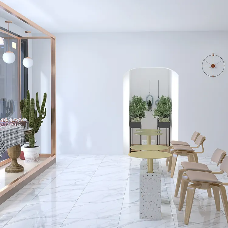 Marble-Look White Glossy Porcelain Wall And Floor Tile 600x600mm