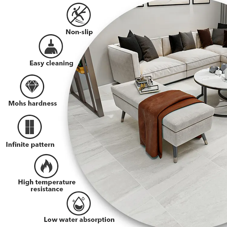 Non-Slip Stone-Look Gray Matte Porcelain Floor Tile 600x600mm