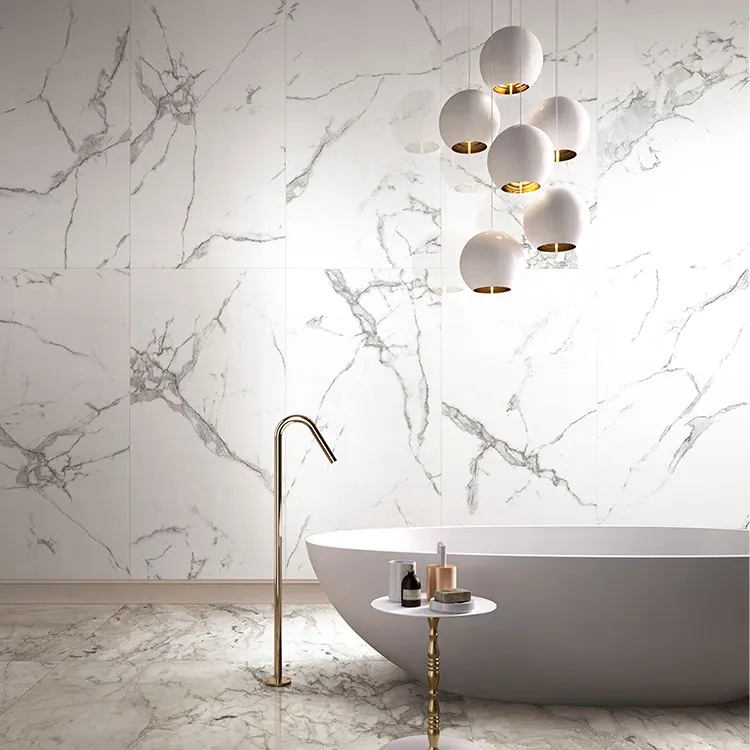 Non-Slip Marble-Look White Polished Porcelain Floor Tile 600x1200mm