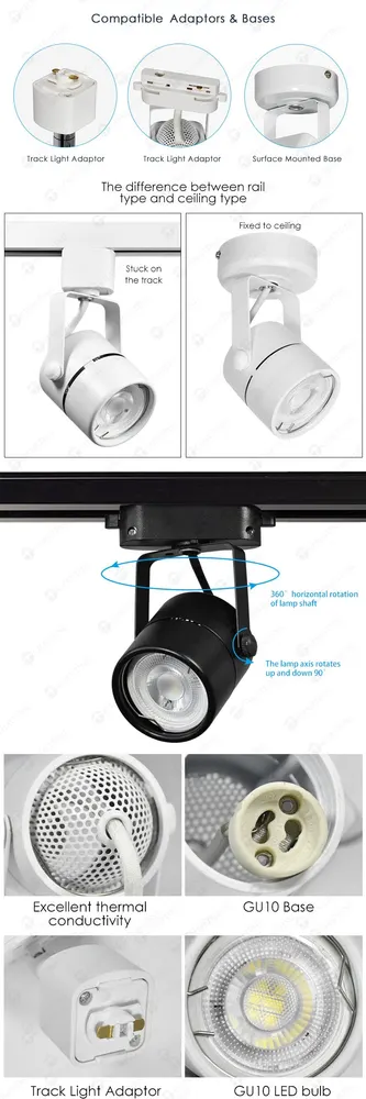 Aluminum Track Spotlight Housing GU10/MR16 For 2/3-Wire Track