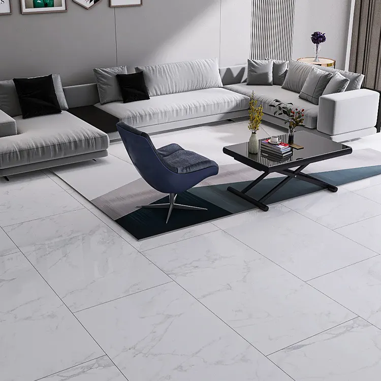 Non-Slip Stone-Look White Polished Porcelain Floor Tile 750x1500mm