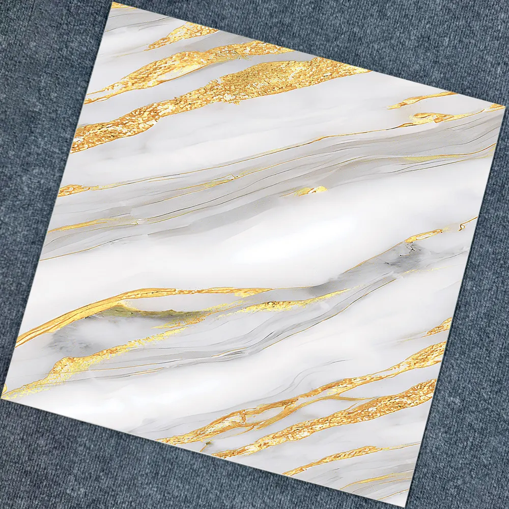 Non-Slip Marble-Look Gold Glazed Porcelain Floor Tile 600x600mm