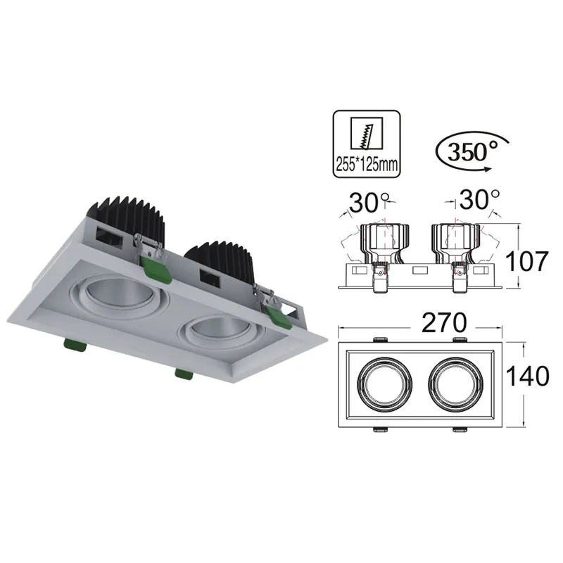 Adjustable Recessed Square LED Grille Spotlight 24-32W