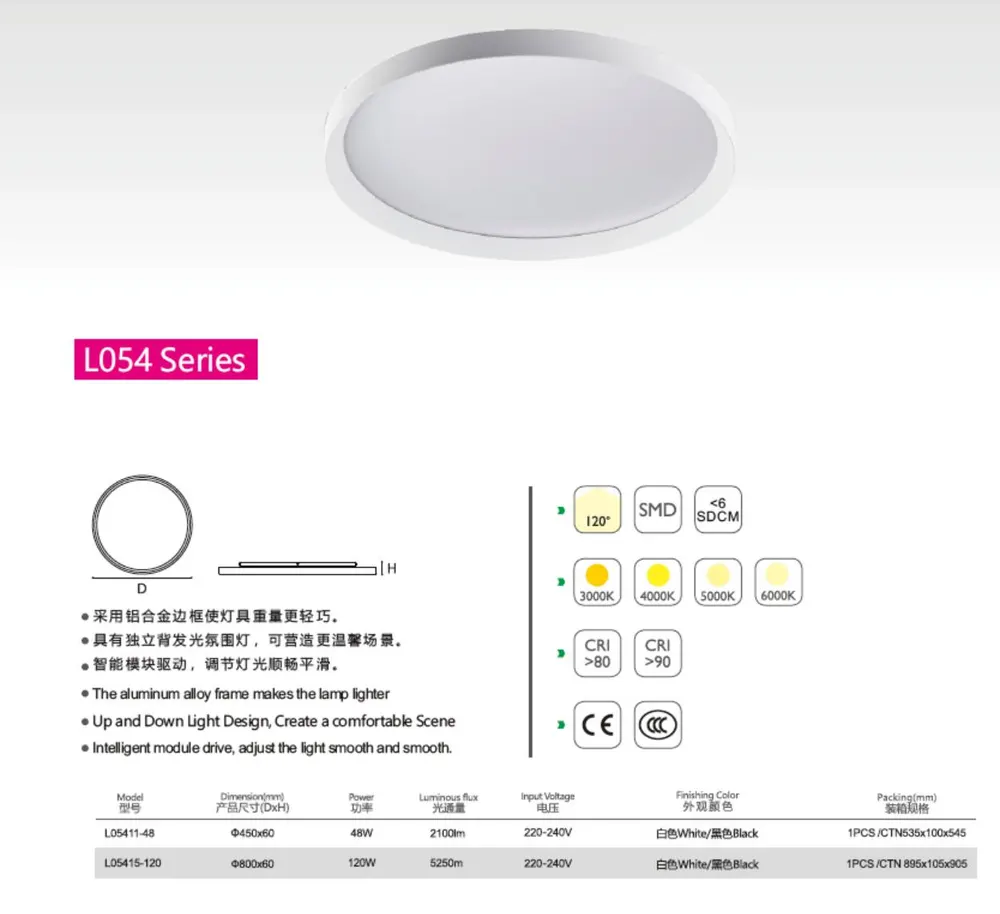 Dimmable Round Aluminum LED Panel Light 48/120W