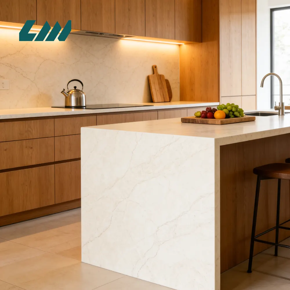 3D-Printed White Engineered Quartz Slab 3200x1600mm