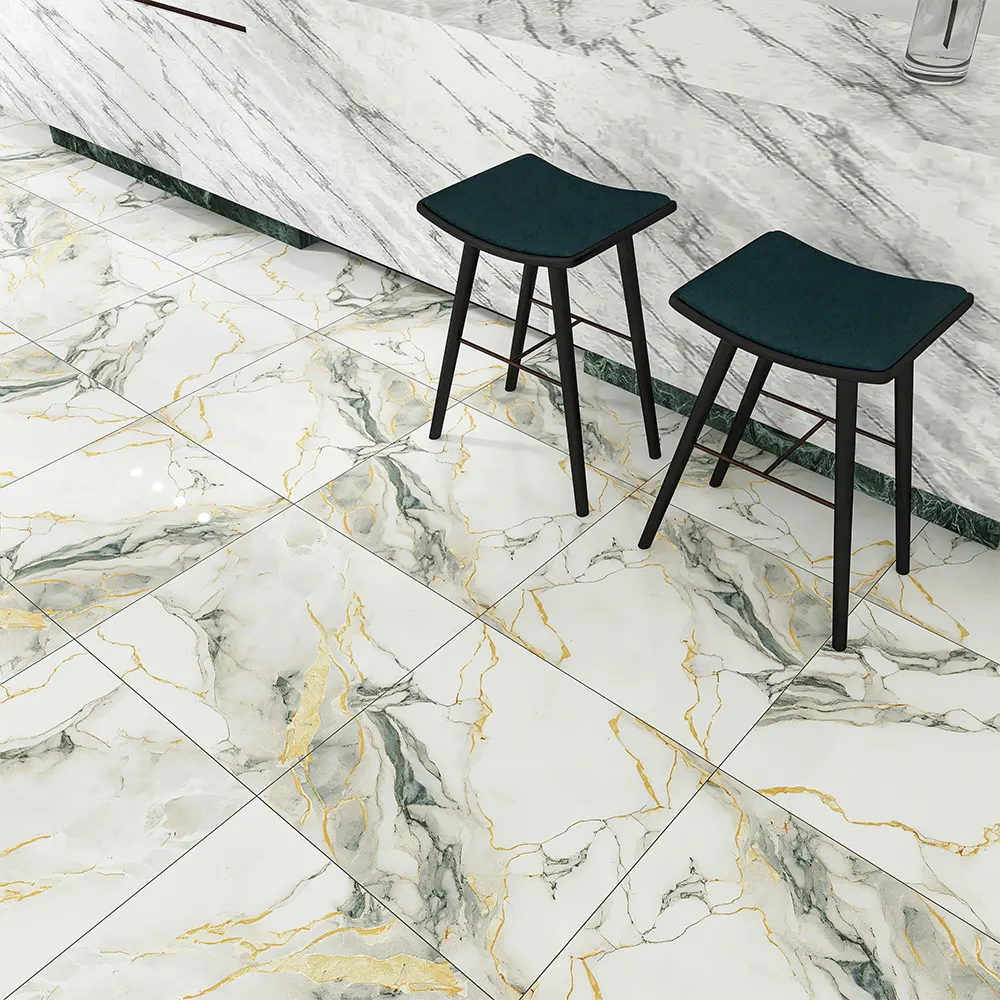 Non-Slip Marble-Look Gold Porcelain Wall And Floor Tile 600x600mm