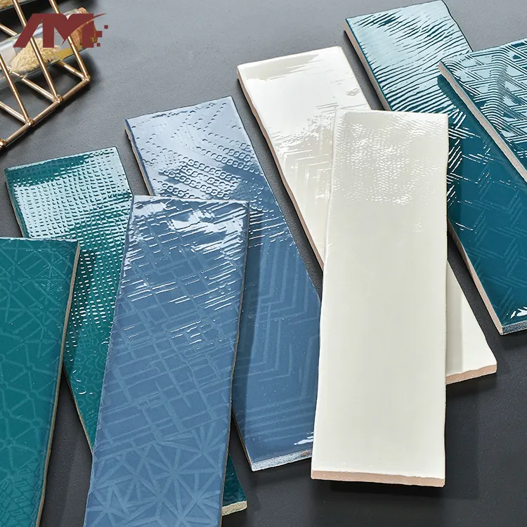Blue Glossy Porcelain Wall Tile 75x300mm