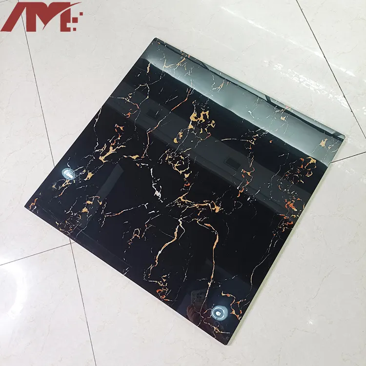 Marble-Look Black Glossy Porcelain Floor Tile 600x600mm