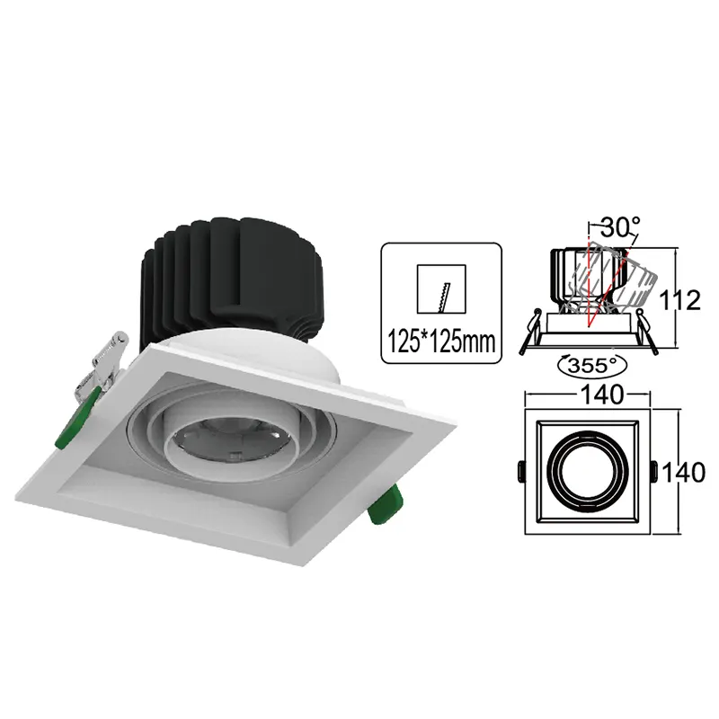 Adjustable Square Aluminum LED Grille Spotlight