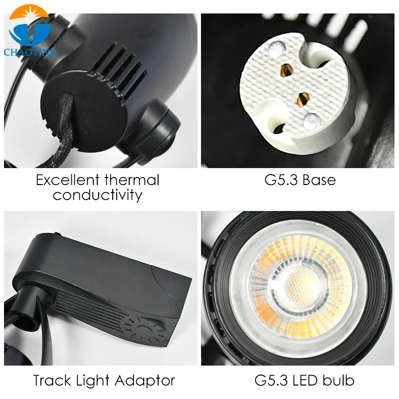 Aluminum Track Spotlight Housing Black GU10/MR16 for 2-Wire Track