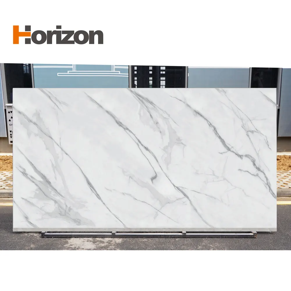 3D-Printed Calacatta Polished Engineered Quartz Slab