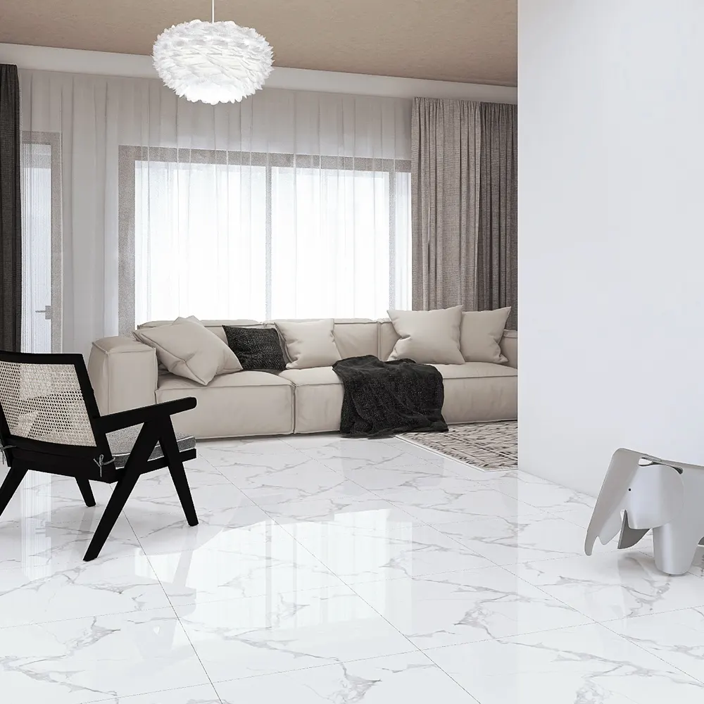 Marble-Look White Polished Porcelain Outdoor Tile 600x600mm