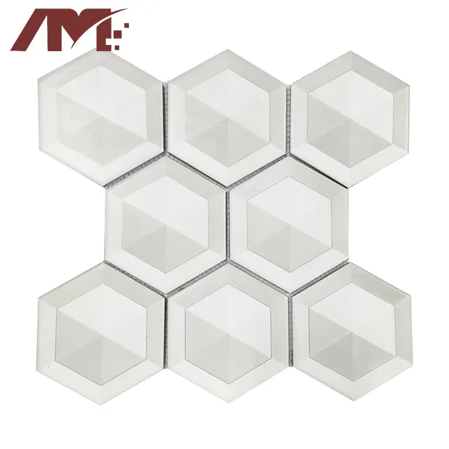 White/Gold Matte Hexagonal Ceramic Mosaic Tile 300x300mm