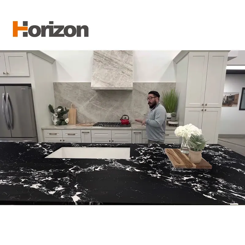 Black Engineered Quartz Slab 3200x1600mm