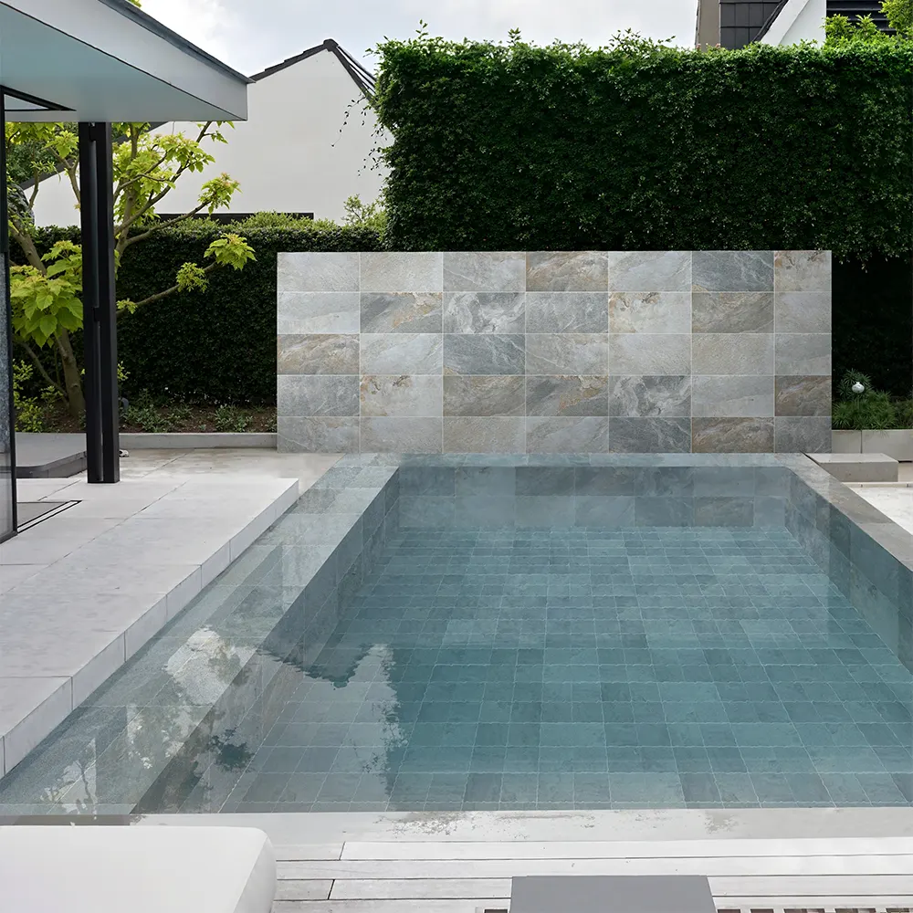 Non-Slip Stone-Look Porcelain Swimming Pool Tile 300x600mm