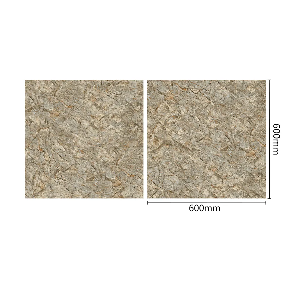 Non-Slip Stone-Look Brown Polished Porcelain Floor Tile 600x600mm