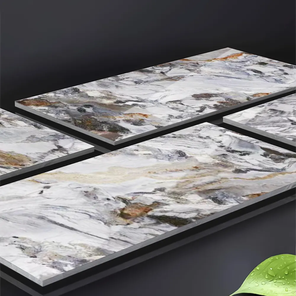 Non-Slip Marble-Look Brown Polished Porcelain Wall And Floor Tile 600x1200mm