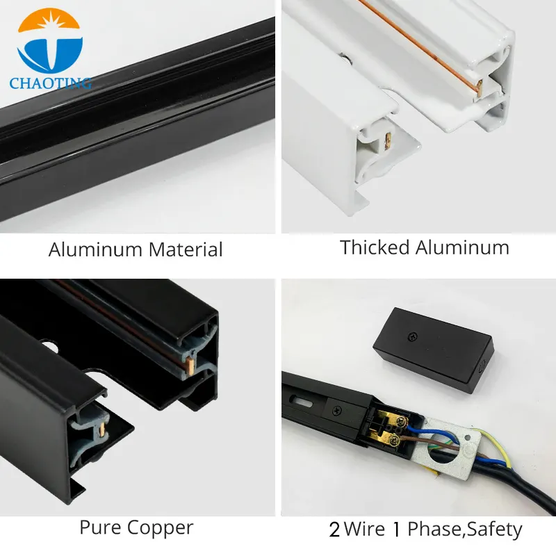 Aluminum Lighting Track Rail Black/White 1-3m 2/3/4-Wire
