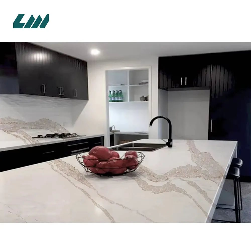 White/Brown Engineered Quartz Slab 3200x1600mm