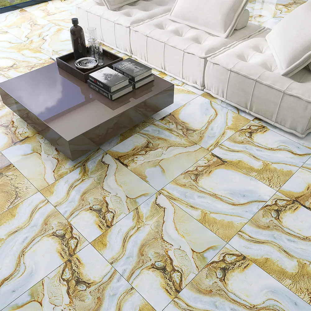 Stone-Look Gold Glazed Porcelain Wall Tile 600x600mm