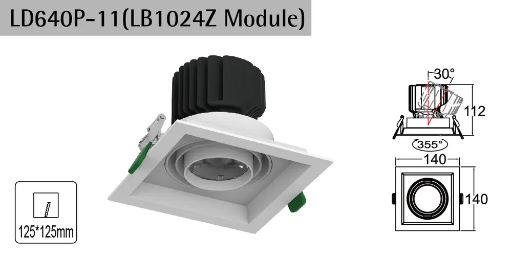 Adjustable Square Aluminum LED Grille Spotlight