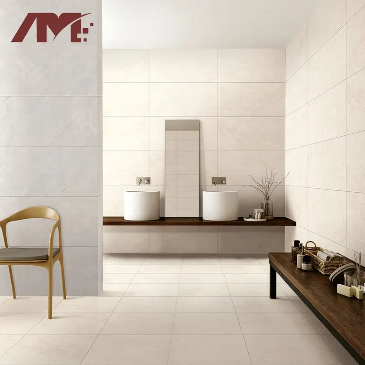 Non-Slip Beige/White Polished Ceramic Wall And Floor Tile 400x800mm