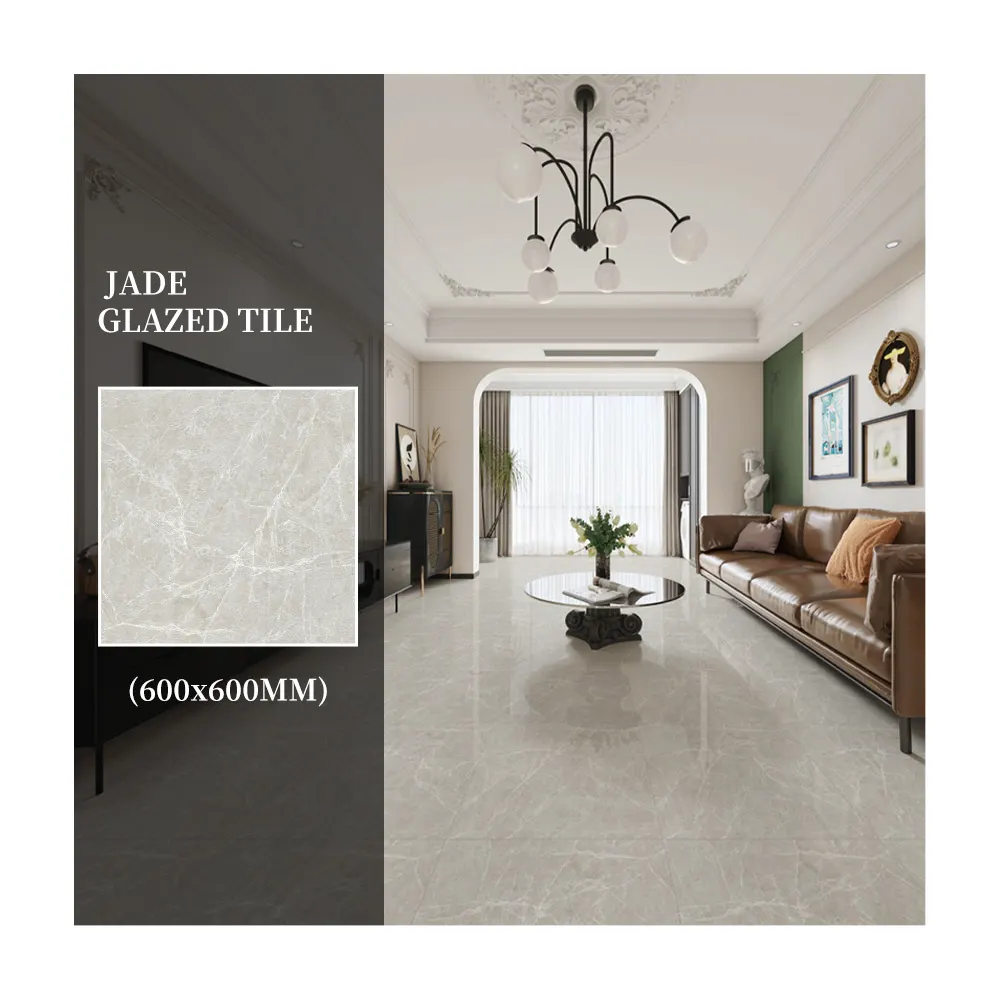 Non-Slip Stone-Look Glossy Porcelain Floor Tile 600x600mm