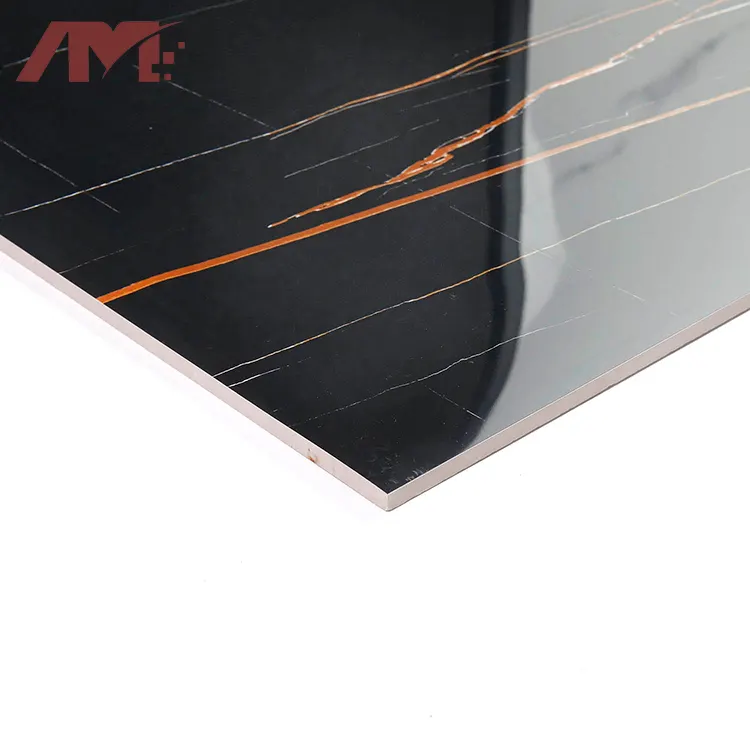 Non-Slip Marble-Look Black Polished Porcelain Floor Tile 600x600mm