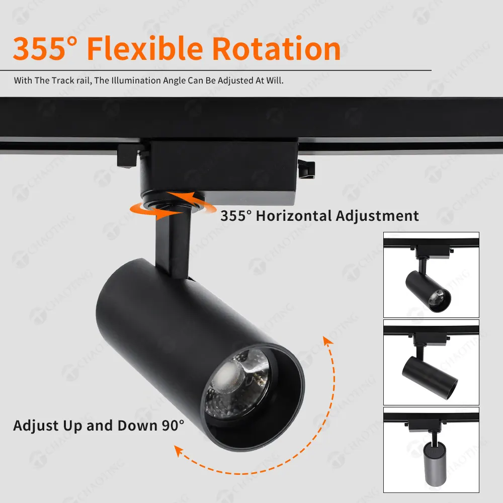 Adjustable Recessed Aluminum COB LED Track Spotlight 12-40W for 2-Wire Track