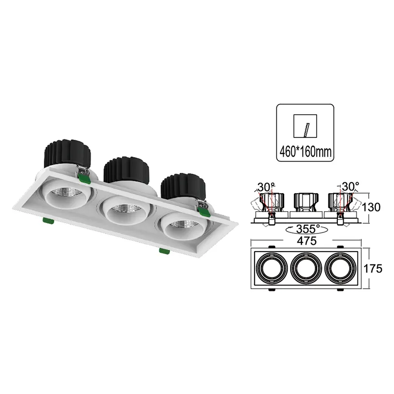 Square Aluminum LED Grille Spotlight 24-32W