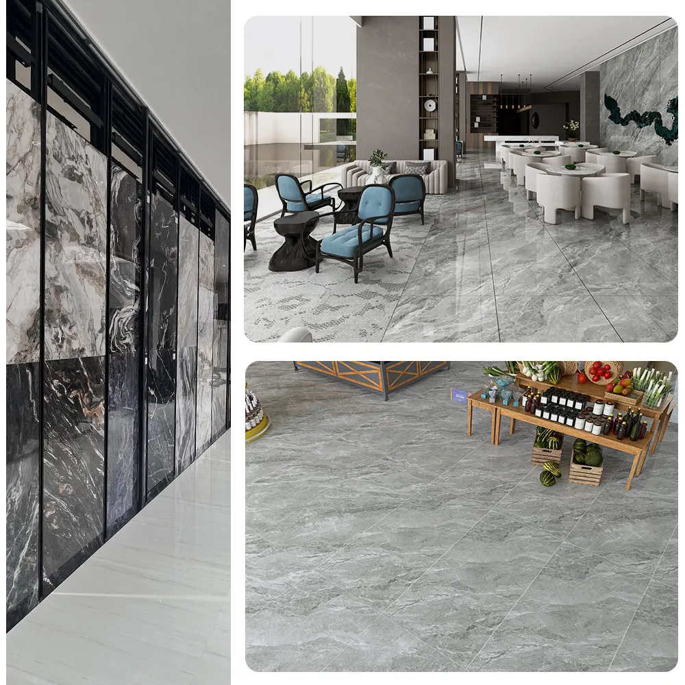 Marble-Look Gray Glossy Ceramic Floor Tile 900x1800mm