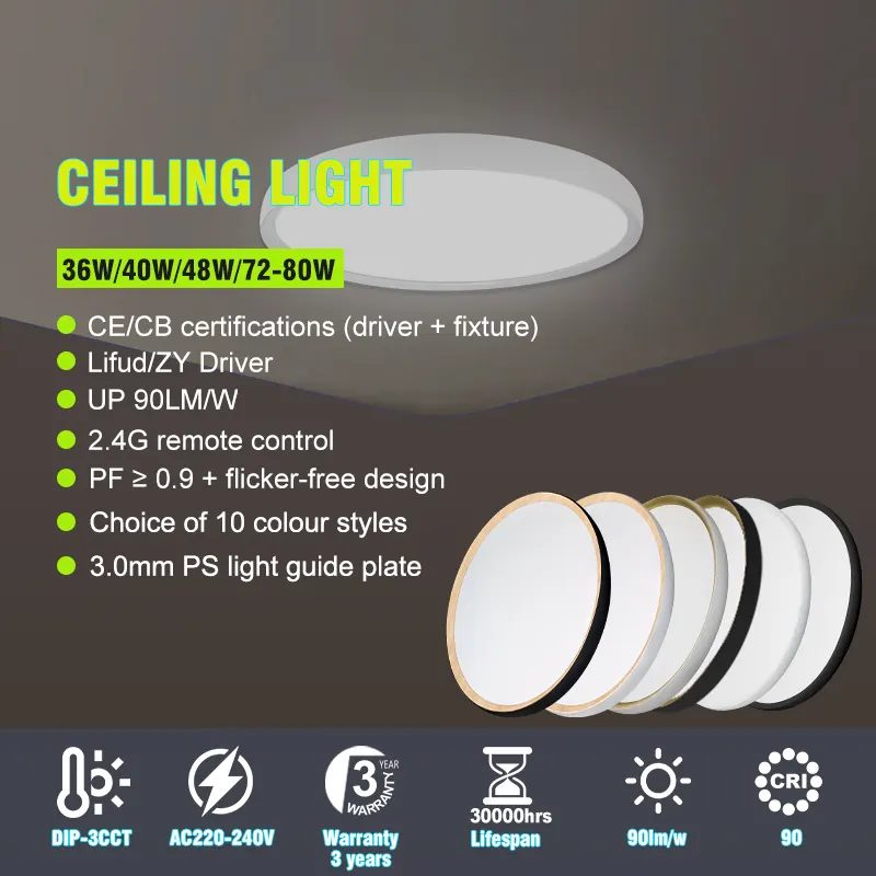 Dimmable Surface-Mounted Aluminum LED Panel Light 52.5x52.5x27cm 40W 220V 3CCT 3CCT Selectable