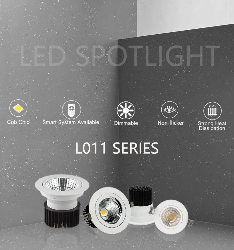 Adjustable Recessed Aluminum COB LED Downlight 3-12/40W
