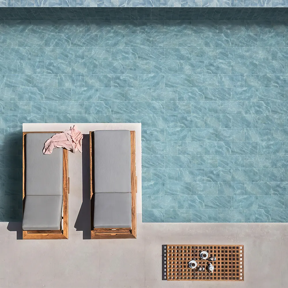 Non-Slip Marble-Look Matte Porcelain Swimming Pool Tile 300x600mm