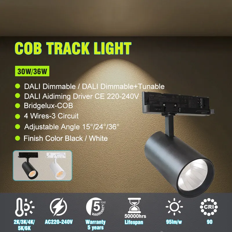 Adjustable Dimmable Aluminum Magnetic COB LED Track Spotlight 30/36W For 4-Wire Track