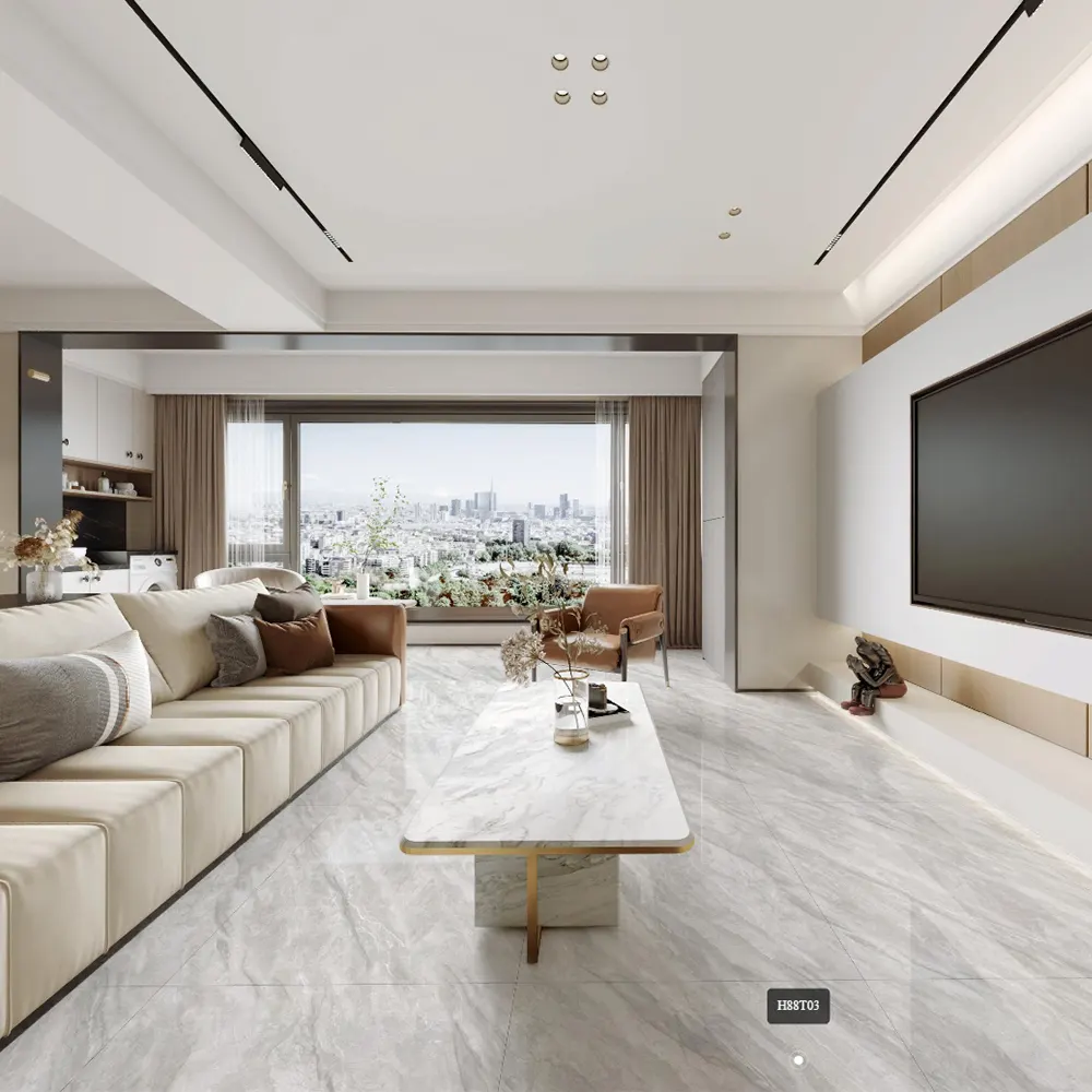 Marble-Look Gray Polished Porcelain Floor Tile 800x800mm