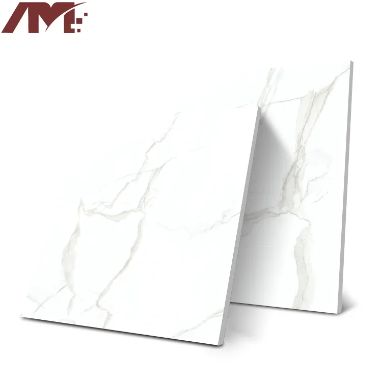 Marble-Look Gray Polished Porcelain Floor Tile 60x60cm