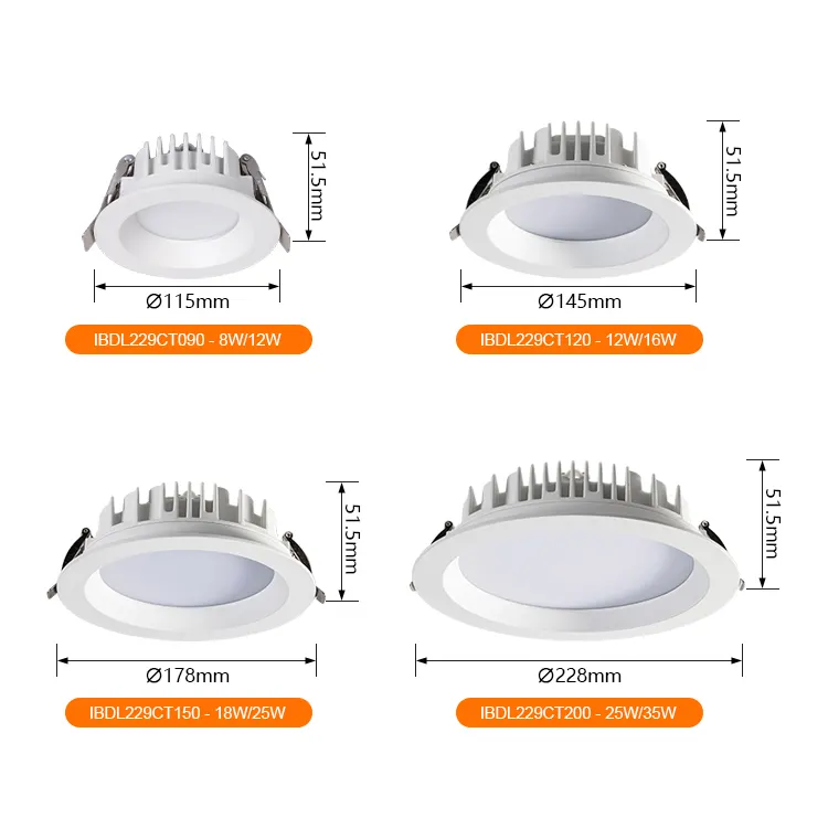Dimmable Recessed Aluminum LED Downlight 15-40W IP65 4in/5in/6in/8in