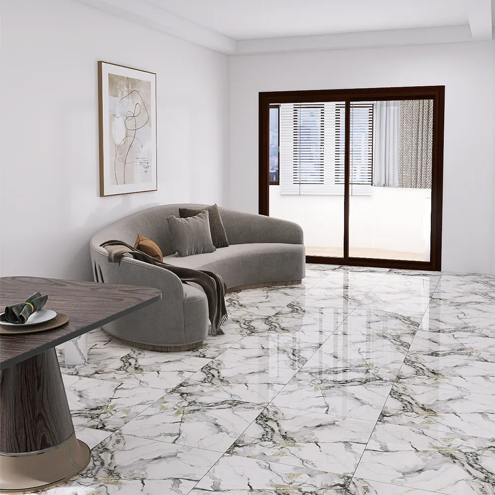 Carrara White Polished Porcelain Floor Tile 60x60cm