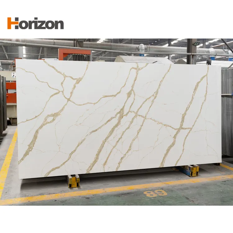 White/Gold Engineered Quartz Slab 3200x1600mm