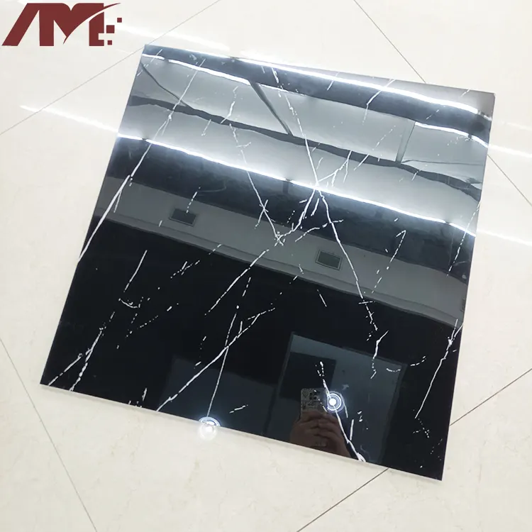 Marble-Look Black Glossy Porcelain Floor Tile 600x600mm