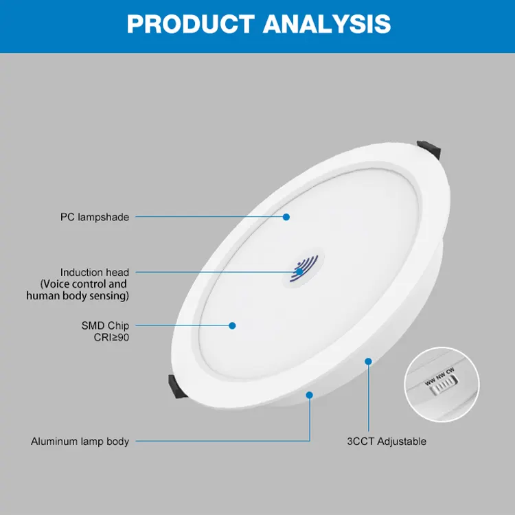 Smart Recessed Round LED Downlight 12-24W