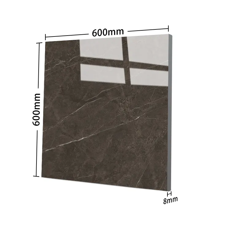 Marble-Look Brown Glossy Porcelain Wall And Floor Tile 600x600mm