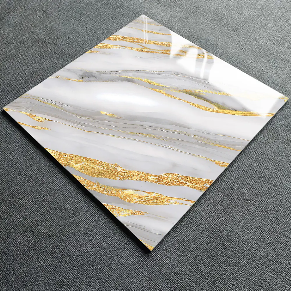 Non-Slip Marble-Look Gold Glazed Porcelain Floor Tile 600x600mm
