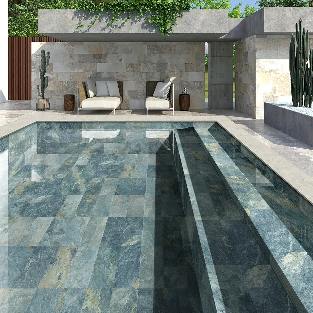 Non-Slip Stone-Look Porcelain Swimming Pool Tile 300x600mm