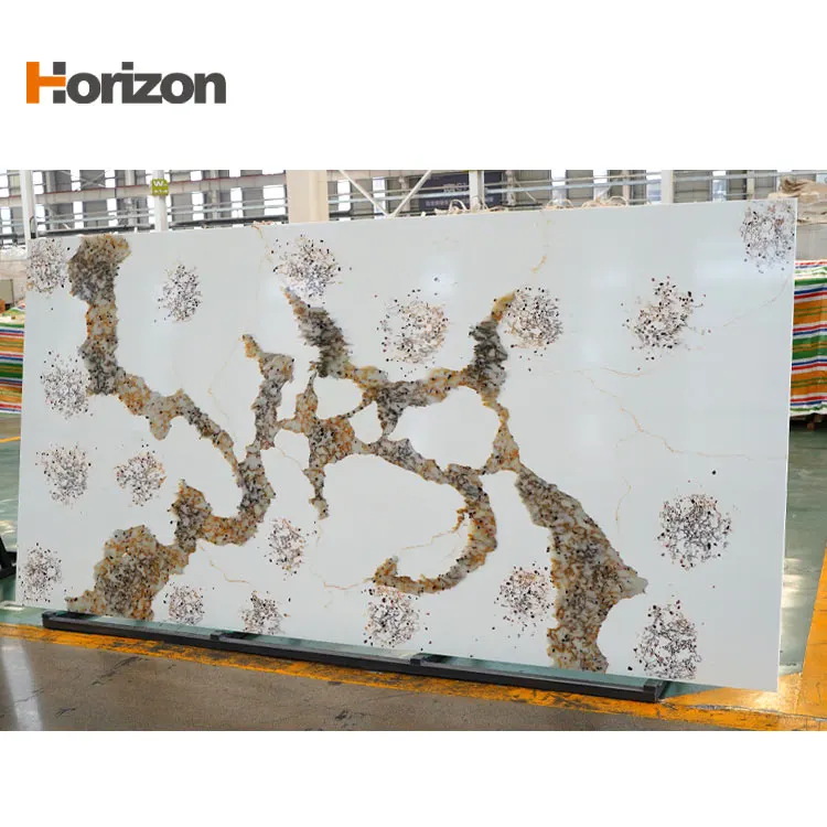 Brown Gold Calacatta Engineered Quartz Slab 3200x1600mm