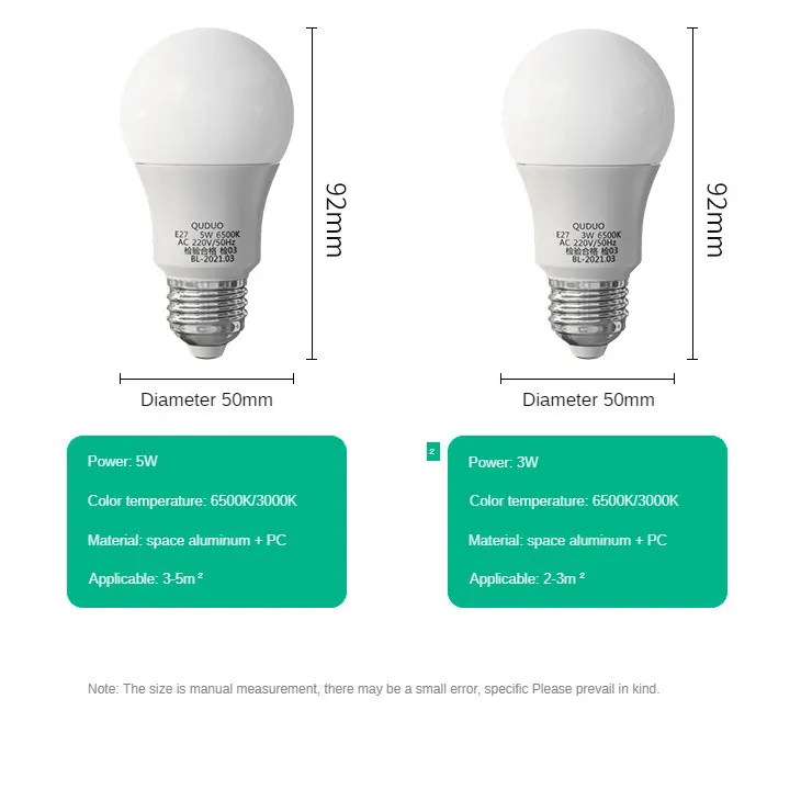 Aluminum LED Light Bulb White 3W E27 Base