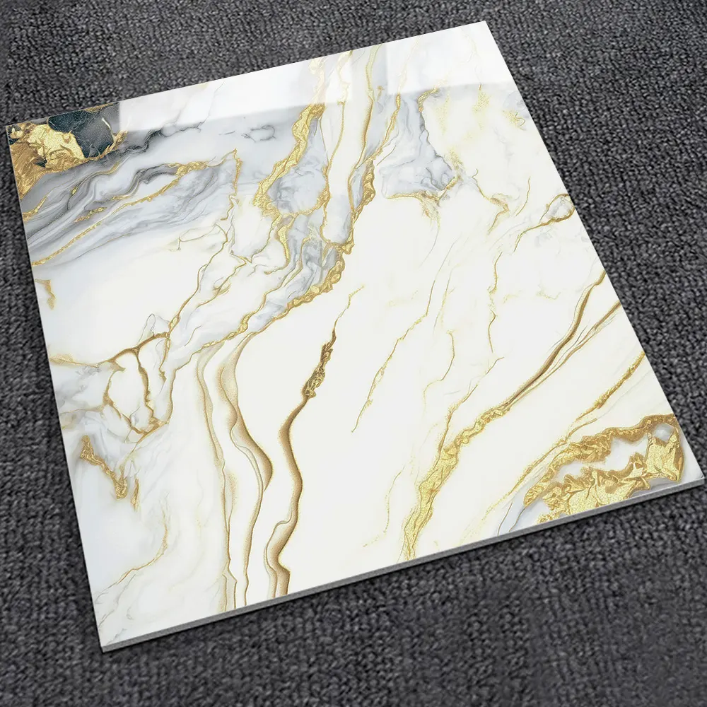 Marble-Look Gold Polished Porcelain Floor Tile 600x600mm